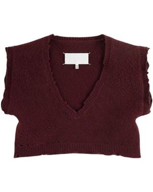Maison Margiela V-Neck Knitwear - Red