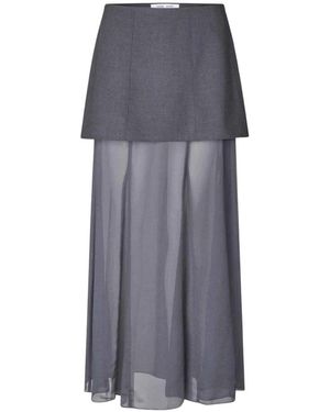 Samsøe & Samsøe Rokken ,Blauw ,Polyester Gelaagde Maxirok - Grijs