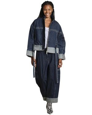 3.1 Phillip Lim Curved Wide Leg Cropped Jean - Blauw