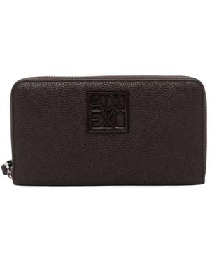 ARMANI EXCHANGE Accessoires ,Bruin ,Leer Textured Zip-Around Portemonnee Met Polsband En Logo - Zwart