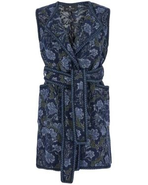 Etro Jassen ,Blauw ,Gilet Met Opgestikte Zakken En Ceintuur