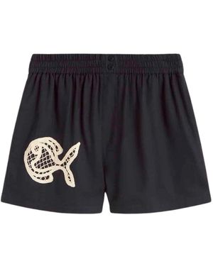 Thinking Mu Hand-Embroidered Fish Geraldine Shorts - Blauw