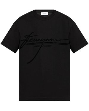 Ferragamo T-Shirt Mit Logo Und Samt-Finish - Schwarz