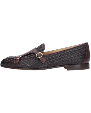 Doucal's Schoenen ,Bruin ,Leer Geweven Leren Loafers Met Gespen - Zwart
