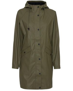 Ichi Jassen ,Groen ,Polyester Stijlvolle Jas Met Verstelbare Capuchon