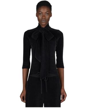 Balenciaga Overhemden ,Zwart ,Katoen Blouse Met Sjaalkraag Van Badstof
