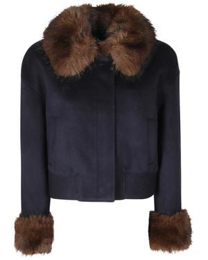 Self-Portrait Wolljacke Mit Pelzbesatz - Blau