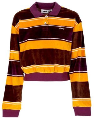 Obey Gestreiftes Chenille Langarm-Polo - Orange