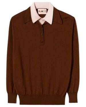 Plan C Doppelkragen-Poloshirt - Braun