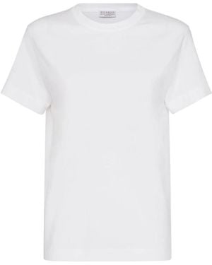 Brunello Cucinelli Tops ,Wit ,Katoen Witte Katoenen Monili Ketting T-Shirt
