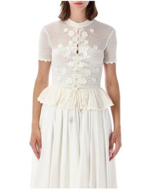 Self-Portrait Truien & Vesten ,Wit ,Katoen Floral Crochet Top