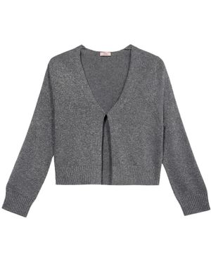 Oltre Kurze Strickjacke Mit Lurex-Wollmischung - Grau
