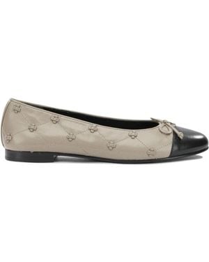 Tory Burch Schoenen ,Grijs ,Leer Bunny Knot Cap-Toe Ballerina