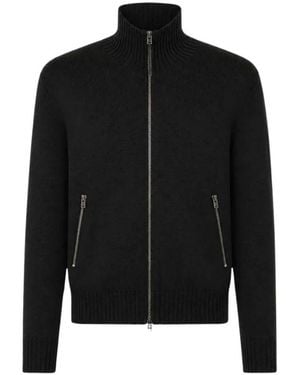 Tom Ford Lederpatch-Reißverschluss-Strickjacke - Schwarz