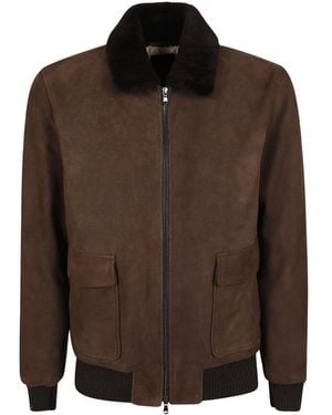 Barba Napoli Jassen ,Bruin ,Leer Boston Aviator Jacket