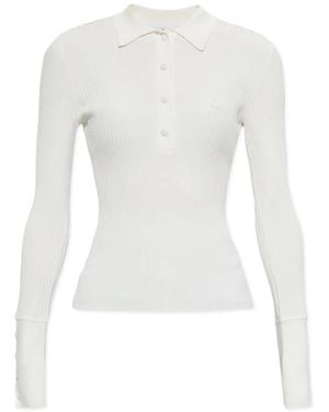 Courreges Tops ,Wit ,Leer Fitted Ribbed Polo