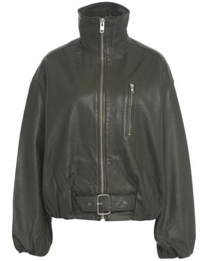 Oval Square Leather Jackets - Green