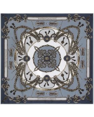 Dolce & Gabbana Accessoires ,Blauw ,Zijden Sjaal Met Logo Print - Metallic