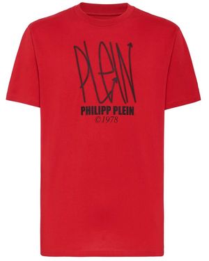 Philipp Plein Tops ,Rood ,Katoen T-Shirt Ronde Hals Skull