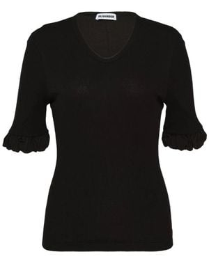 Jil Sander V-Hals Gebreide Top - Zwart