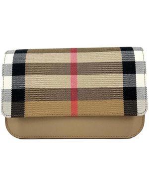 Burberry Haymarket Check Canvas En Lederen Portemonnee Met Klep - Naturel