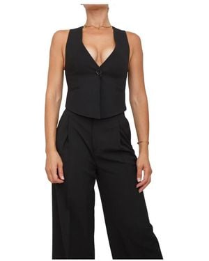 Twinset Jassen ,Zwart ,Polyester V-Hals Geknoopte Gilet