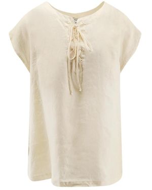 Aspesi Linnen Blouse Met Ronde Hals - Naturel