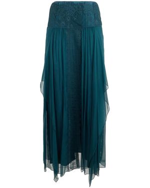 Alberta Ferretti Rokken ,Blauw ,Lange Rok Met Franjes - Groen