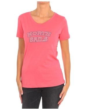 North Sails T-Shirt Mit Kurzen Ärmeln Und Geripptem Ausschnitt - Pink