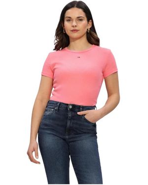 Tommy Hilfiger Tops ,Roze ,Katoen Tjw Slim Essential Rib Ss Ext - Rood