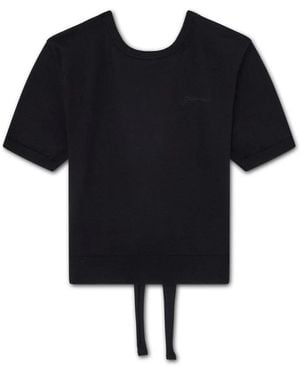 Ganni Kurzarm-Strickpullover Mit Rundhalsausschnitt Und Offenem Rücken - Schwarz