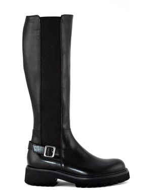 Guglielmo Rotta Schwarze Lederstiefel Mit Metallschnalle