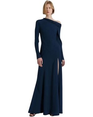 Alberta Ferretti Kleedjes ,Blauw ,Leer Lange Jurk Met Blote Schouders En Split