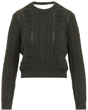 Jil Sander Truien & Vesten ,Groen ,Wol J02Gp 0260 Kabelgebreide Cropped Sweater - Zwart