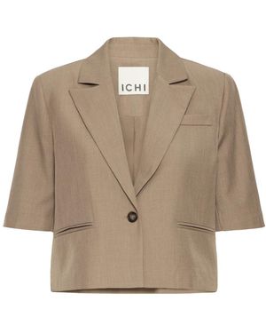 Ichi Jassen ,Polyester Cropped Blazer Caribou Stijl - Naturel