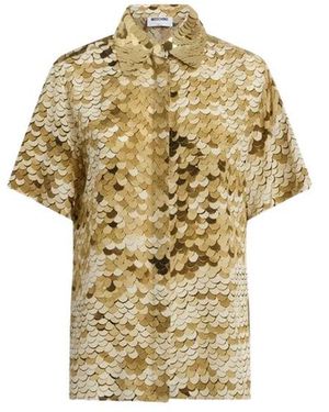 Moschino Crêpe De Chine Shirt Met Print - Metallic