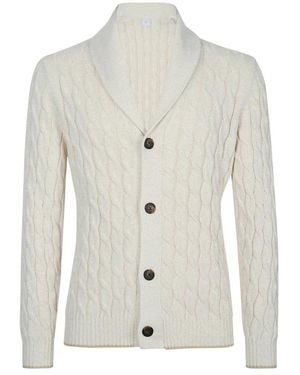 Eleventy Truien & Vesten ,Katoen Shawl Collar Cardigan - Wit