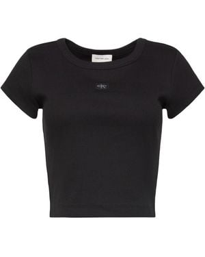 Calvin Klein Tops ,Zwart ,Katoen Woven Label 2X 2 Rib Baby Tee