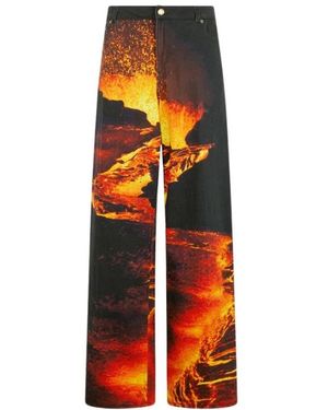 Roberto Cavalli Stretch Denim Jeans Met Lava Print - Rood