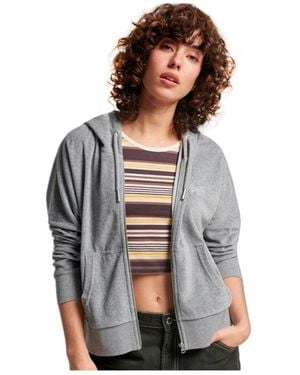 Superdry Hoodies & Sweatvesten ,Grijs ,Velour Sweat Zippé