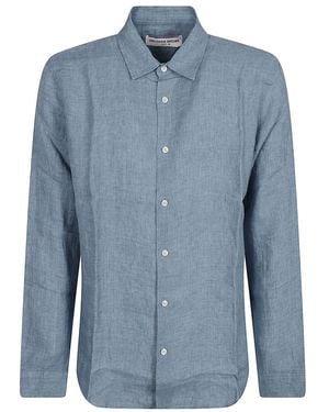 Orlebar Brown Overhemden ,Blauw ,Leer Tailored Fit Long-Sleeve Button-Through Shirt