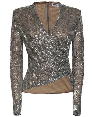 Self-Portrait Tops ,Grijs ,Polyester Rhinestone Wrap Top