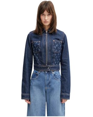 Marine Serre Cropped Jeansjack Met Maanprint - Blauw