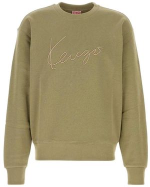 KENZO Hoodies & Sweatvesten ,Groen ,Katoen Signature Geborduurd Sweatshirt