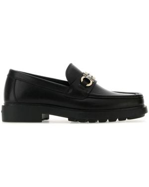 Ferragamo Schoenen ,Zwart ,Leer Leren Gancini Detail Loafers Met Chunky Zool