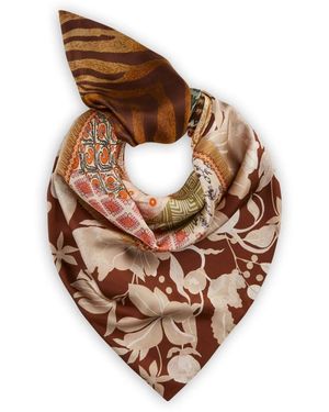 Codello Accessoires ,Bruin ,Zijden Driehoekige Sjaal Met Wisselende Prints