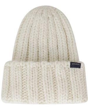 Woolrich Accessoires ,Wit ,Wol Chunky Beanie - Naturel