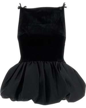 Self-Portrait Tops ,Zwart ,Polyester Velvet Bubble Hem Top