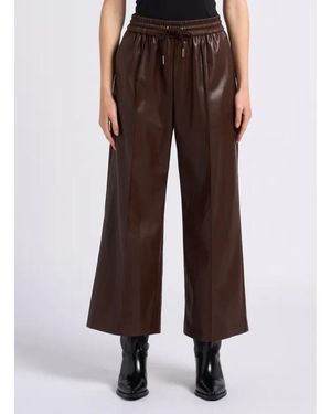 Suncoo Weite Bein Leder Look Hose - Braun