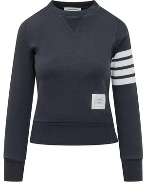 Thom Browne Hoodies & Sweatvesten ,Blauw ,Katoen Classic Loopback 4-Bar Sweatshirt